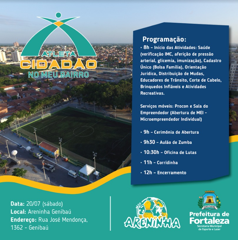 Programação escrita do evento com imagem de campo de futebol ao fundo