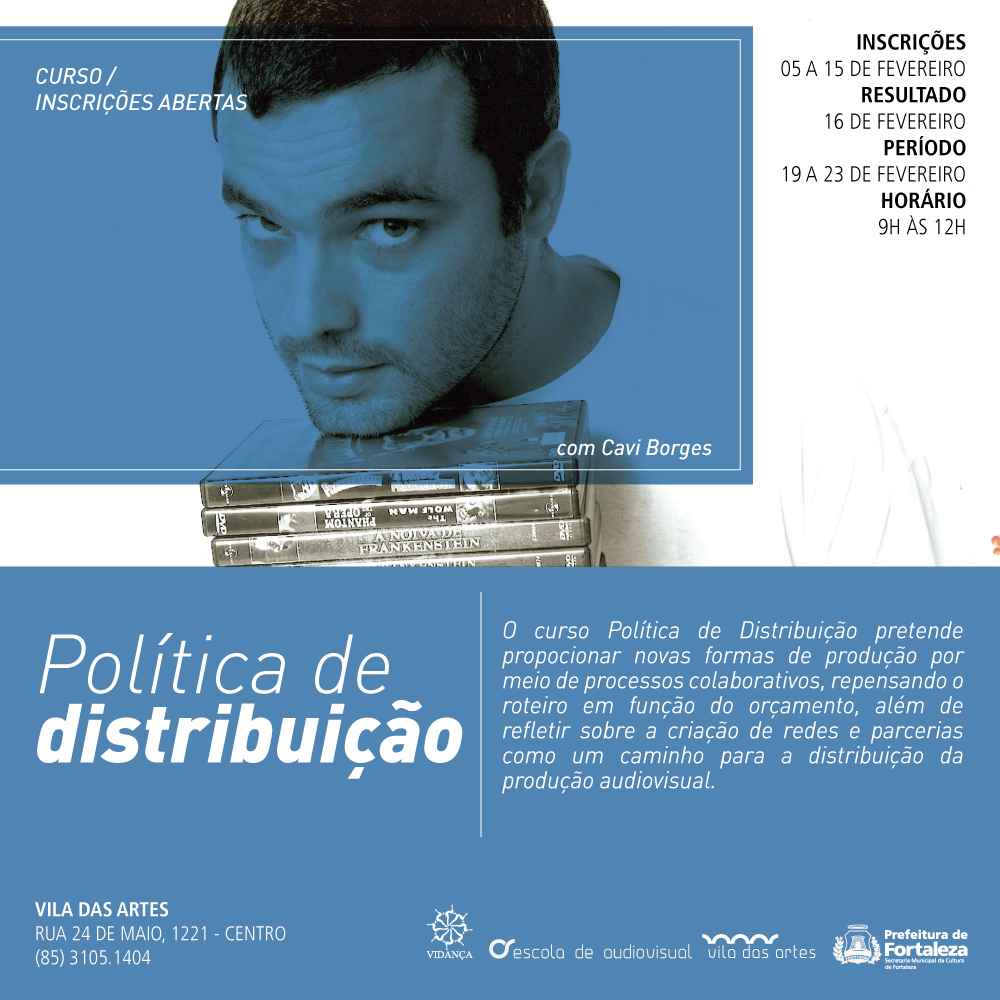 Peça gráfica com as informações da oficina Política de Distribuição