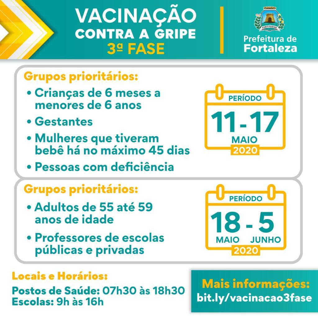 arte com informações das datas e público alvo da vacinação