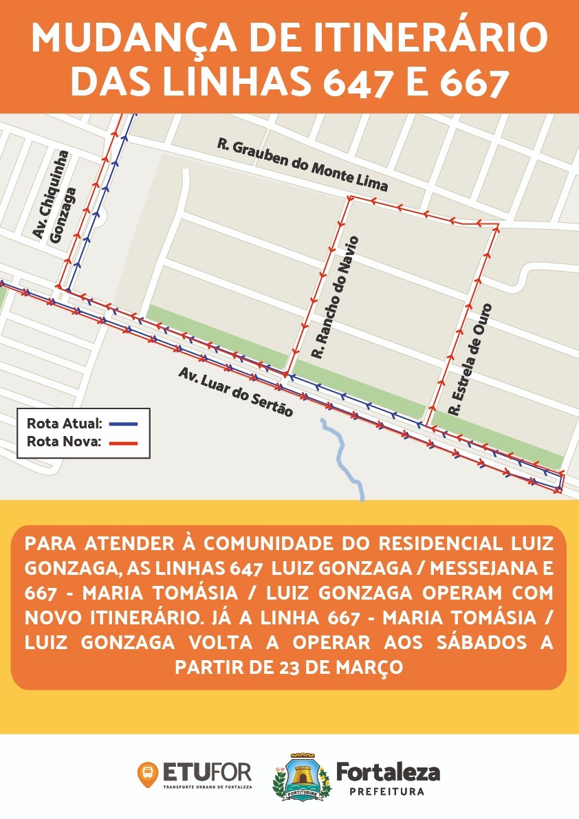 mapa da nova linha de ônibus