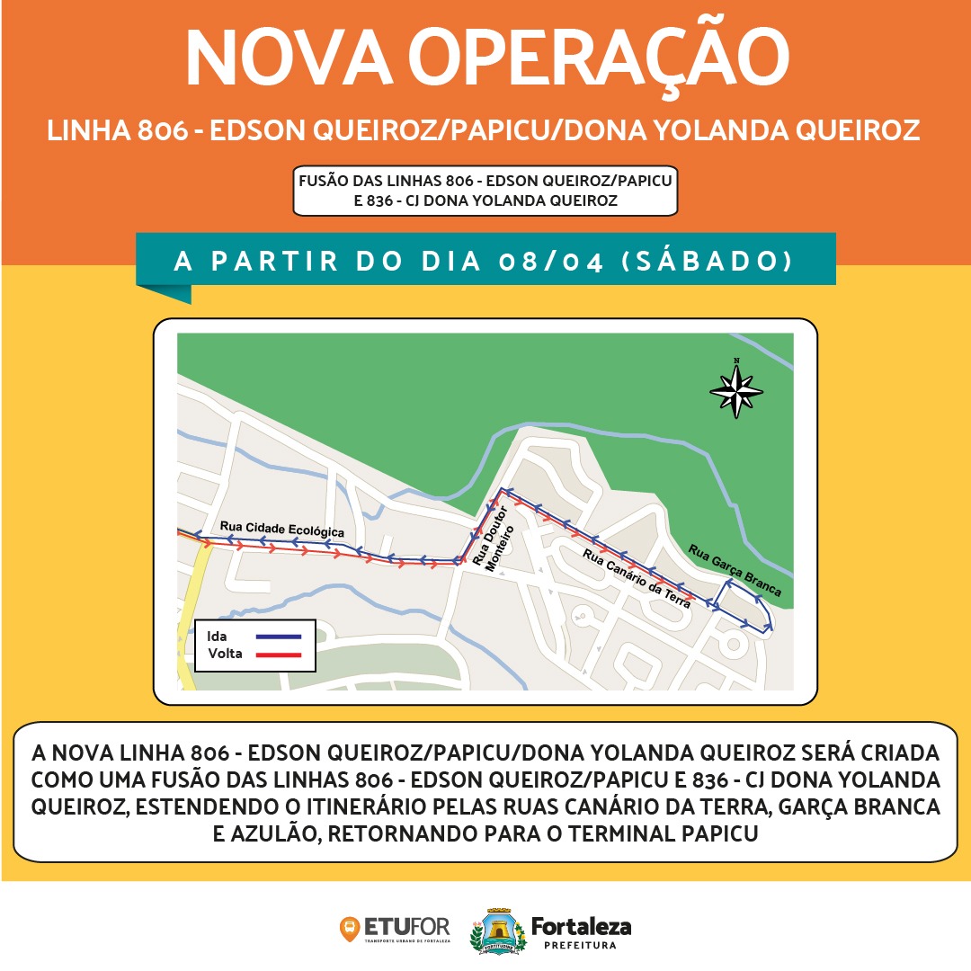 mapa da nova linha de ônibus